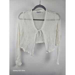 Swim cover/ cardigan, white long sleeve knit